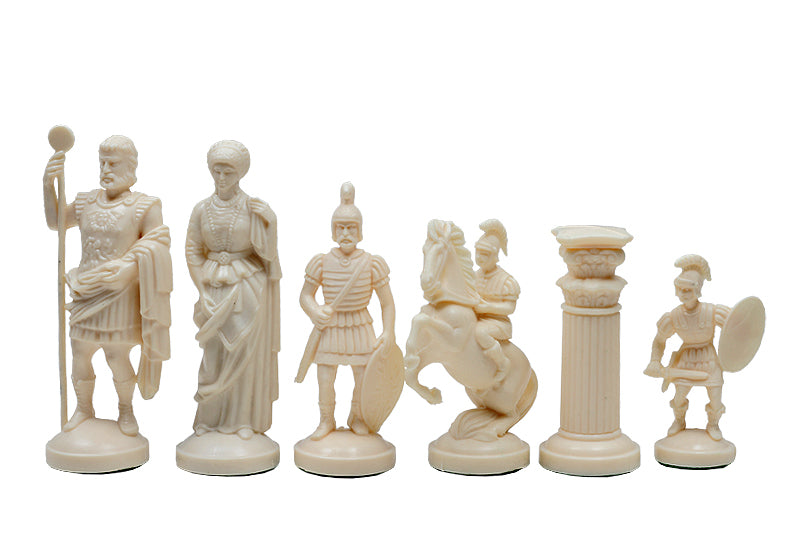 Figure di scacchi stilizzati dell'Impero Romano, crema e nero (re 98 mm)