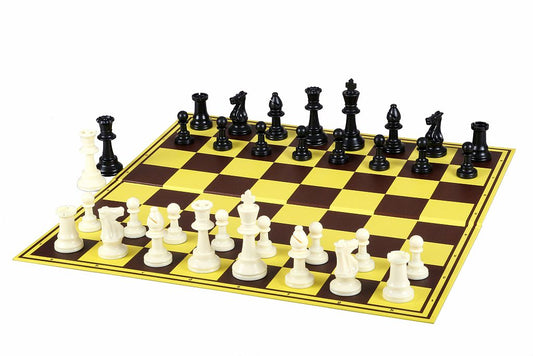 Set di scacchi per la scuola (Scacchi in plastica + scacchiera pieghevole in cartone)